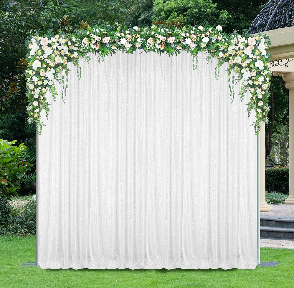 10 ft x 52" Sequin Glitz Net Event Backdrop Curtain Drape Panel - White (1pc)