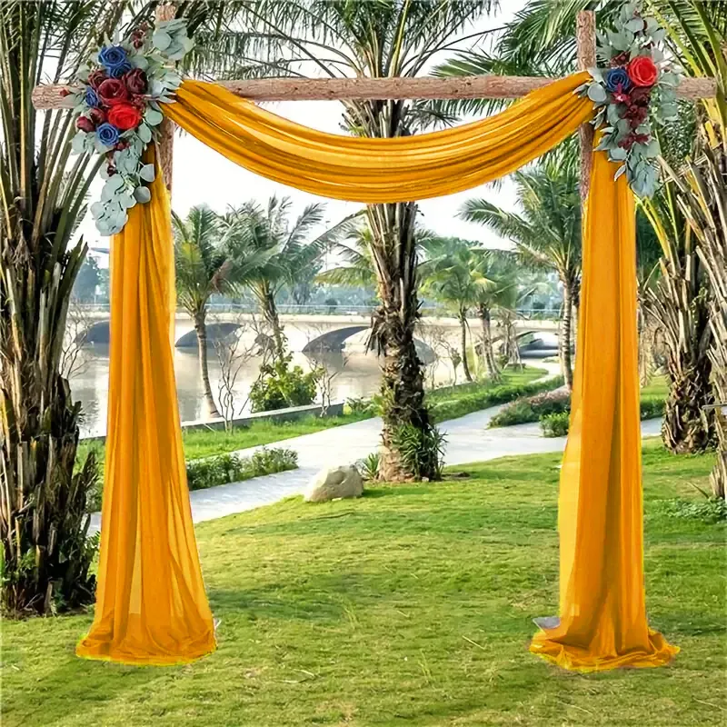 14 ft x 57″ Chiffon Event Backdrop Curtain Drape Panel – Gold (1pc)