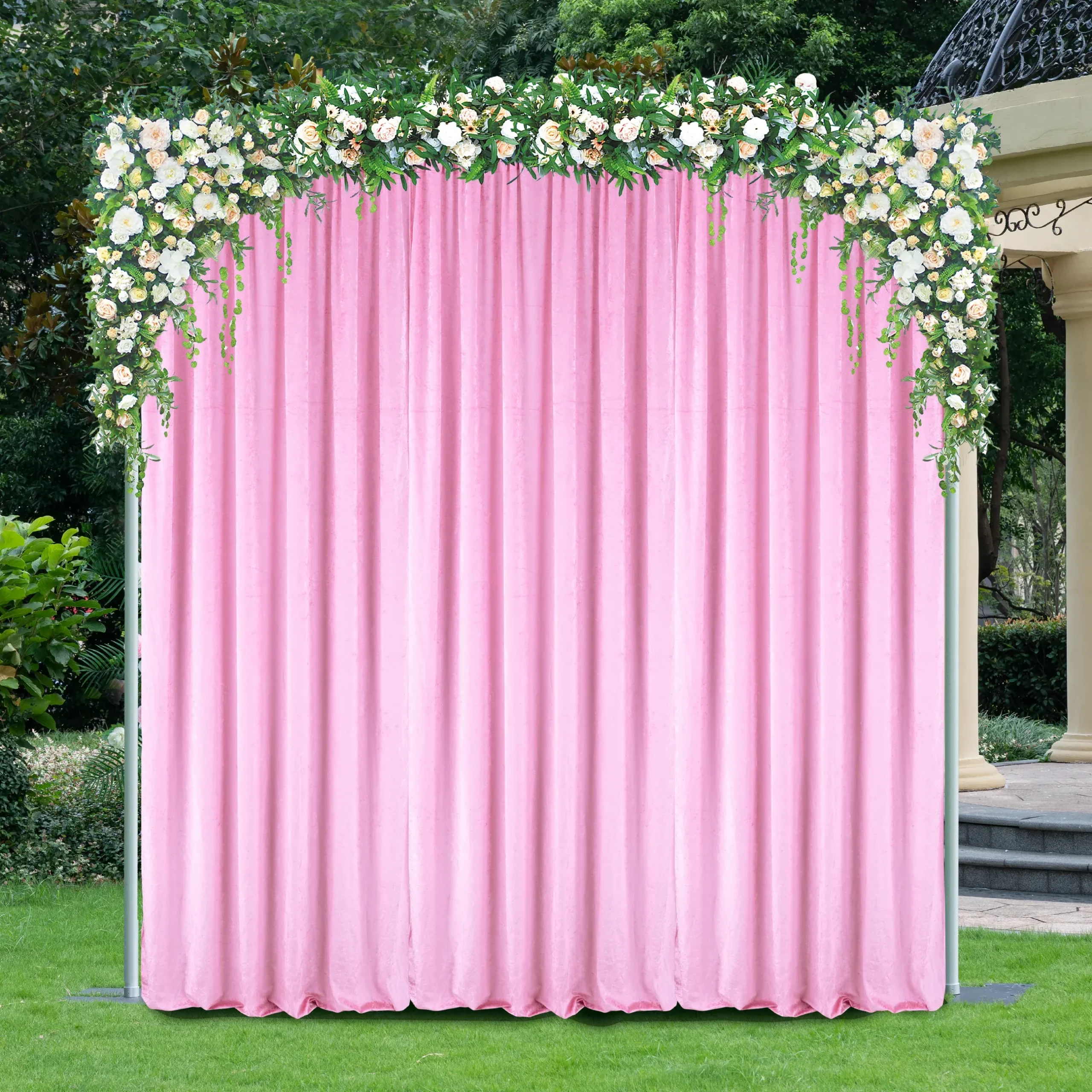 12 ft x 57" Ice Crushed Velvet (200 GSM) Event Backdrop Curtain Drape Panel - Pink (1pc)