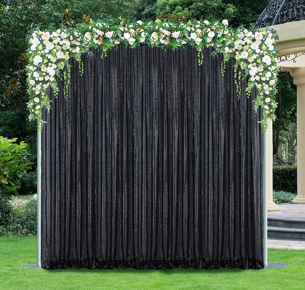 12 ft x 52" Sequin Glitz Net Event Backdrop Curtain Drape Panel - Black (1pc)