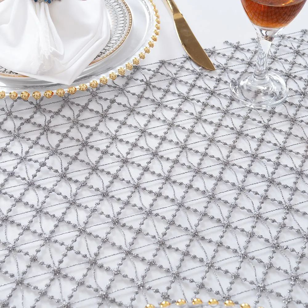 12"x108" Diamond Shimmer Metallic Water-Soluble Lace Table Runner - Silver (1pc) - Image 3