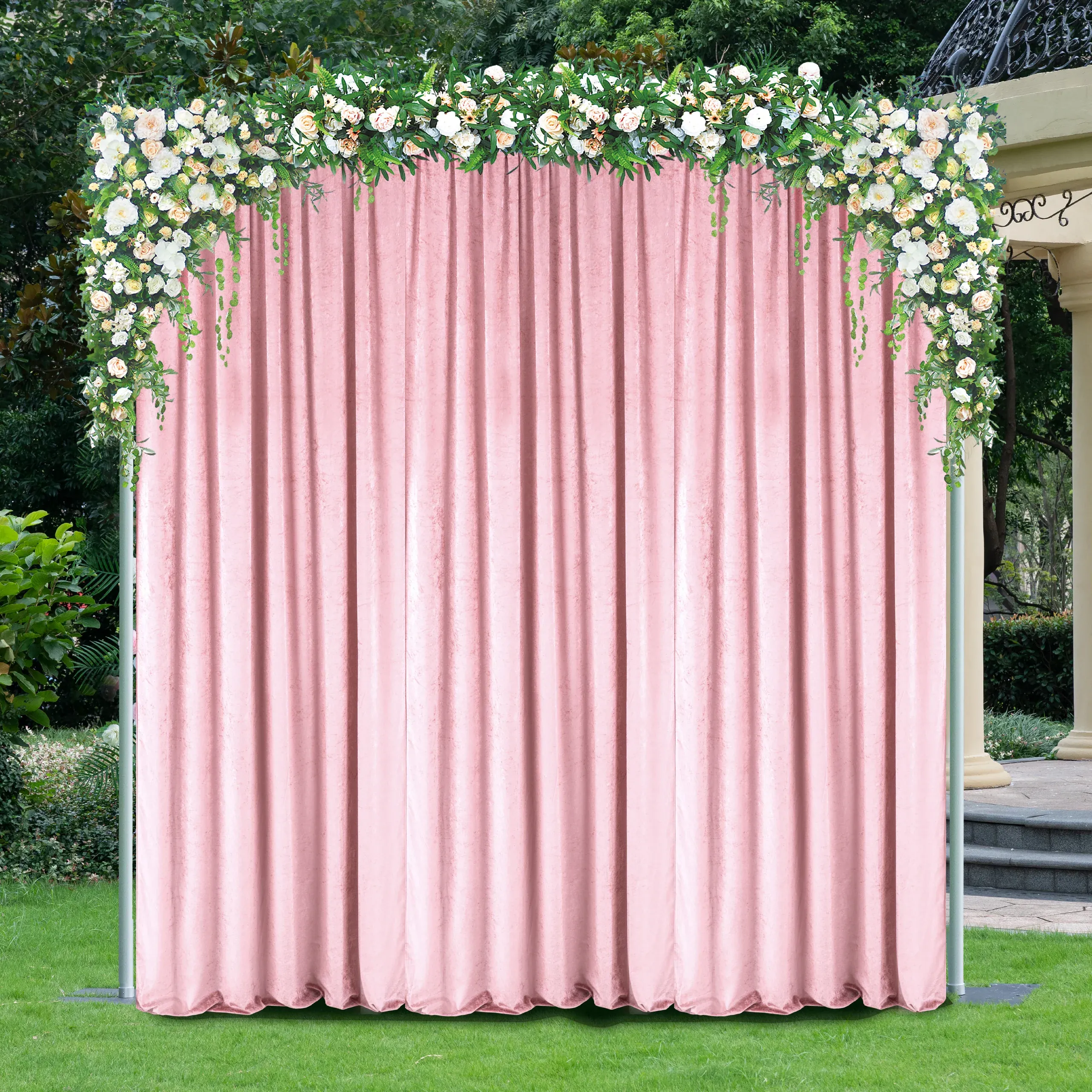 16 ft x 57" Ice Crushed Velvet (200 GSM) Event Backdrop Curtain Drape Panel - Blush Pink/Rose Gold (1pc)