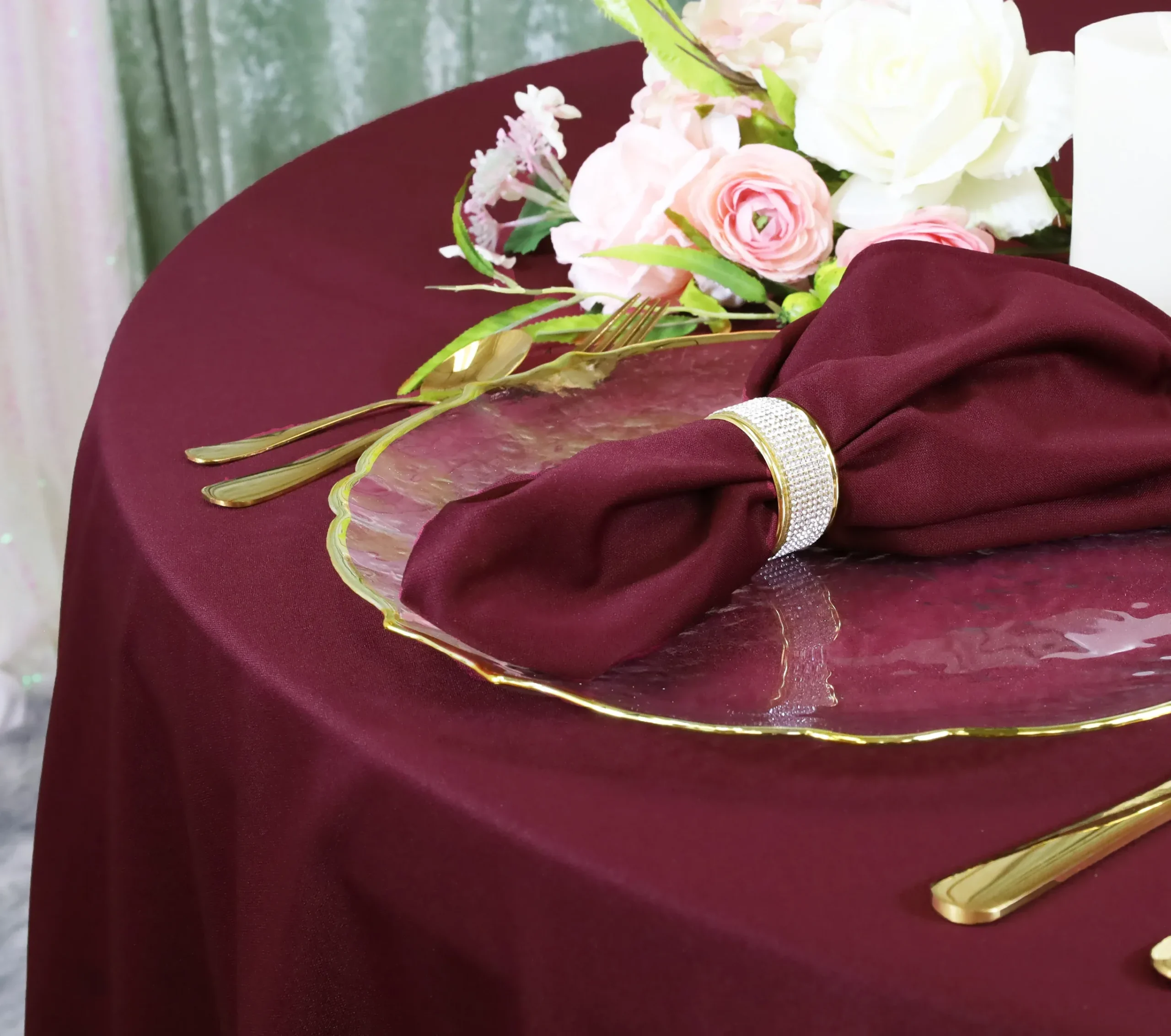 72″x72″ Seamless Square Scuba (Wrinkle-Free) (240 GSM) Tablecloth /Table Overlay- Burgundy (1pc)