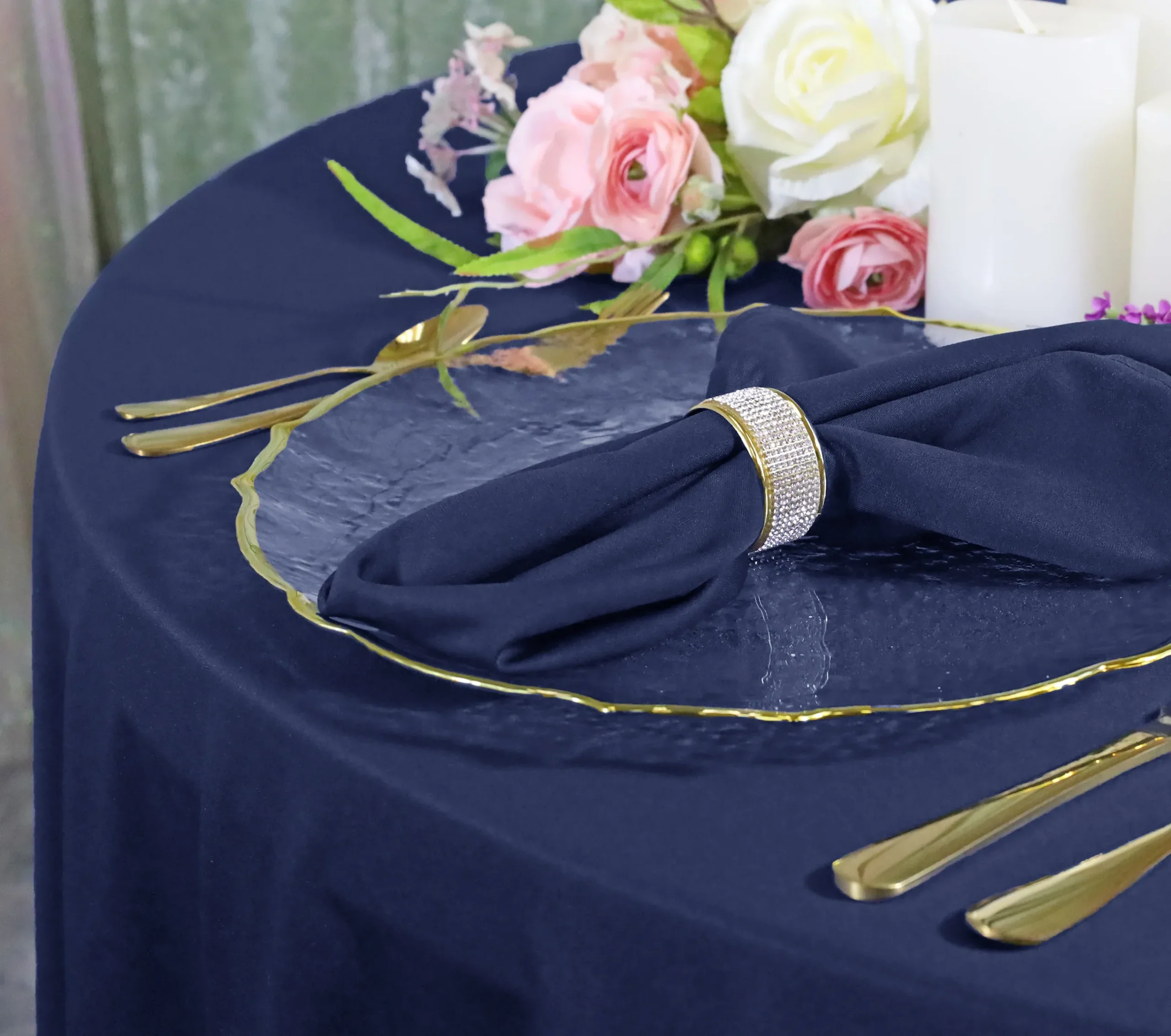 120″ Seamless Round Scuba (Wrinkle-Free) (240 GSM) Tablecloth – Navy Blue (1pc)