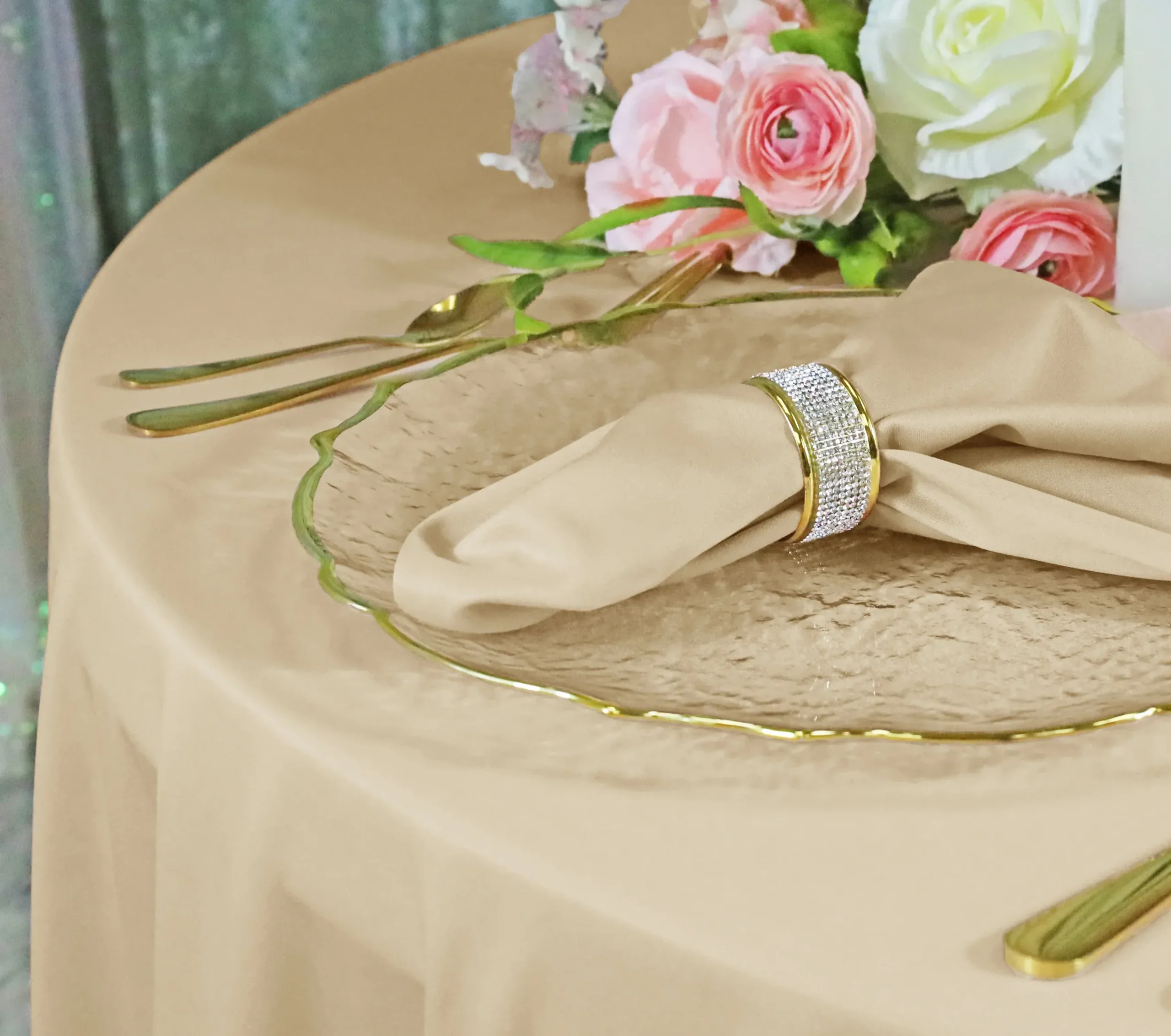 72″x72″ Seamless Square Scuba (Wrinkle-Free) (240 GSM) Tablecloth /Table Overlay- Champagne (1pc)
