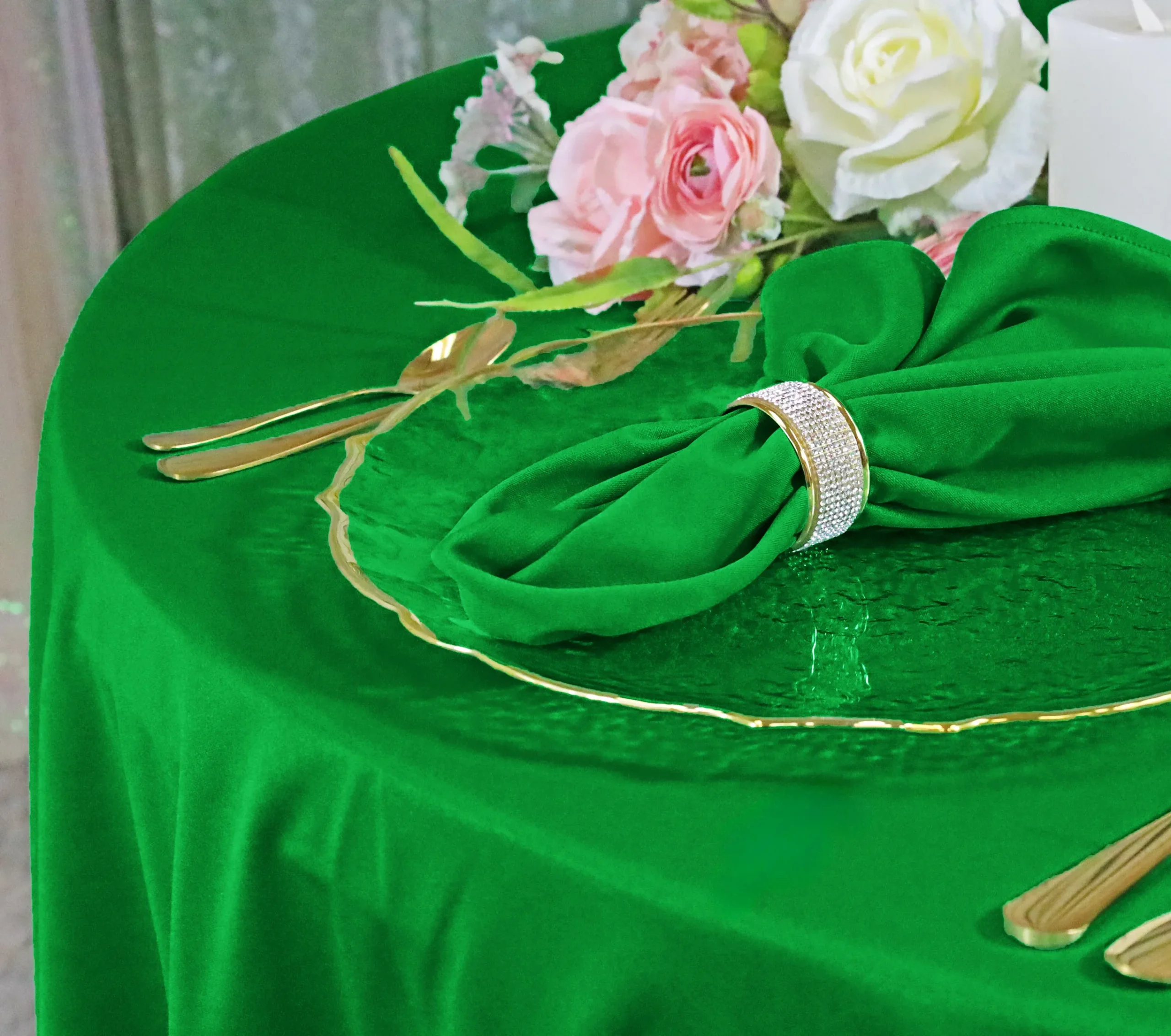 72″x72″ Seamless Square Scuba (Wrinkle-Free) (240 GSM) Tablecloth /Table Overlay- Emerald Green (1pc)