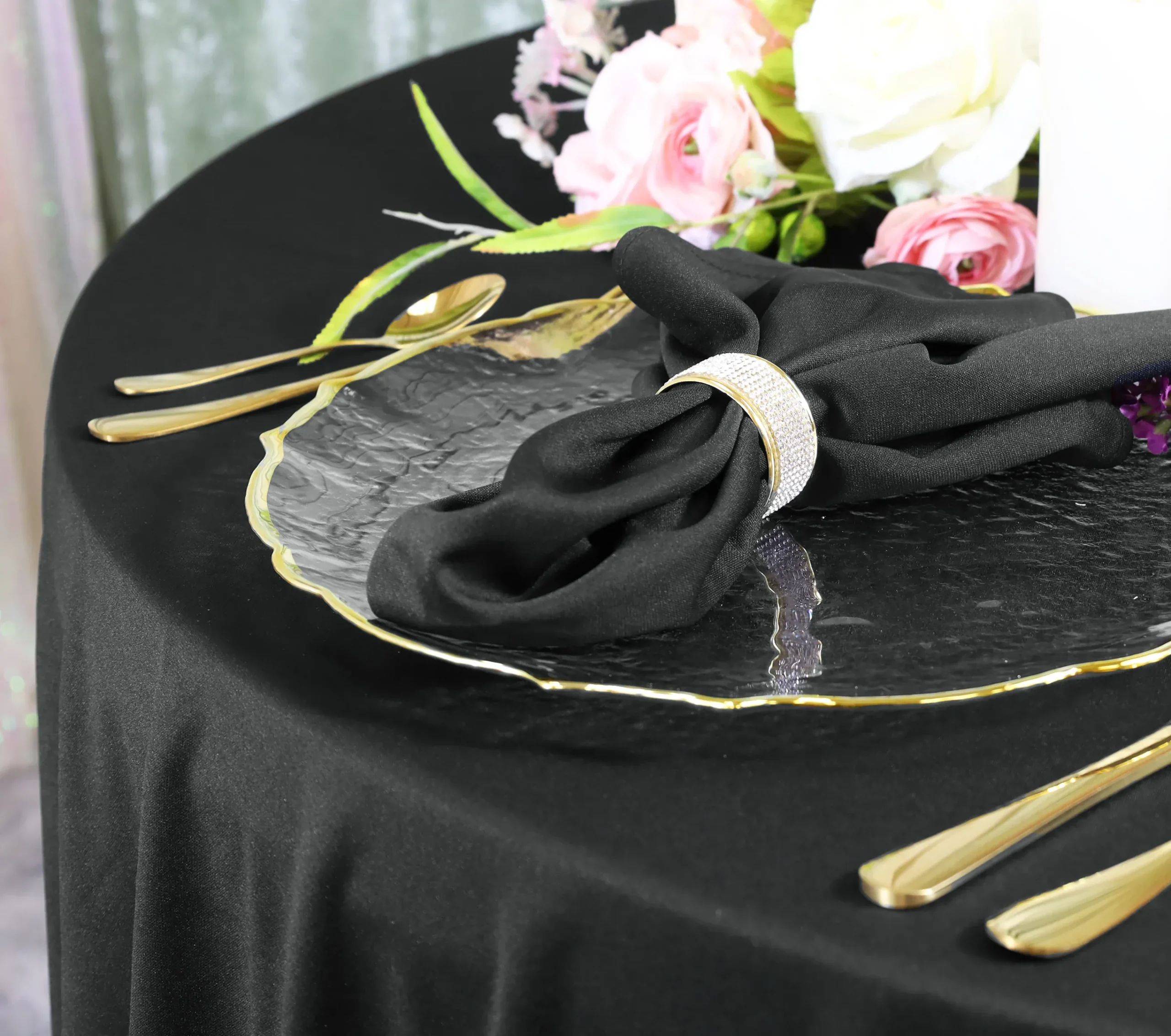 72″x72″ Seamless Square Scuba (Wrinkle-Free) (240 GSM) Tablecloth /Table Overlay – Black (1pc)