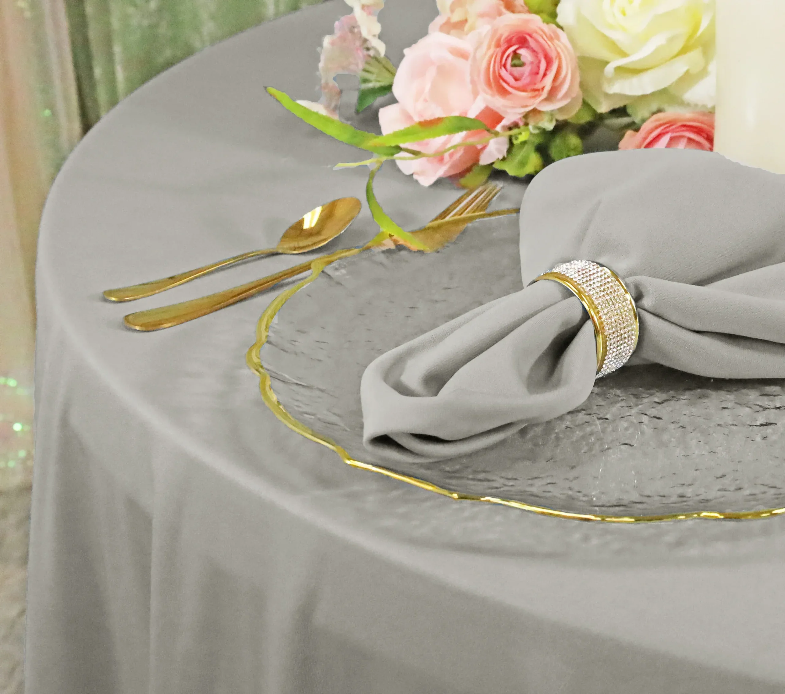 108″ Seamless Round Scuba (Wrinkle-Free) (240 GSM) Tablecloth – Silver (1pc)