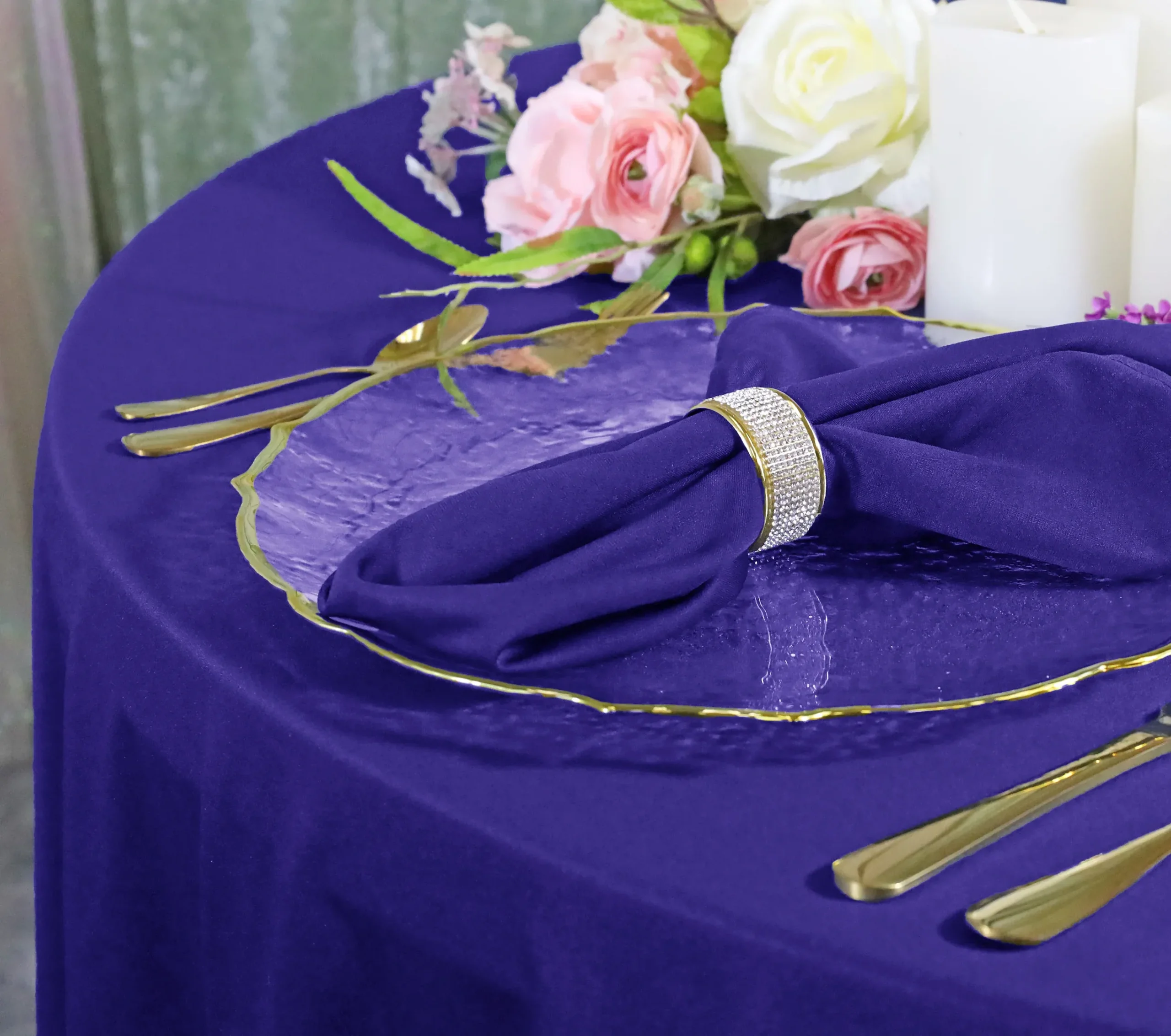 108″ Seamless Round Scuba (Wrinkle-Free) (240 GSM) Tablecloth – Regency Purple (1pc)