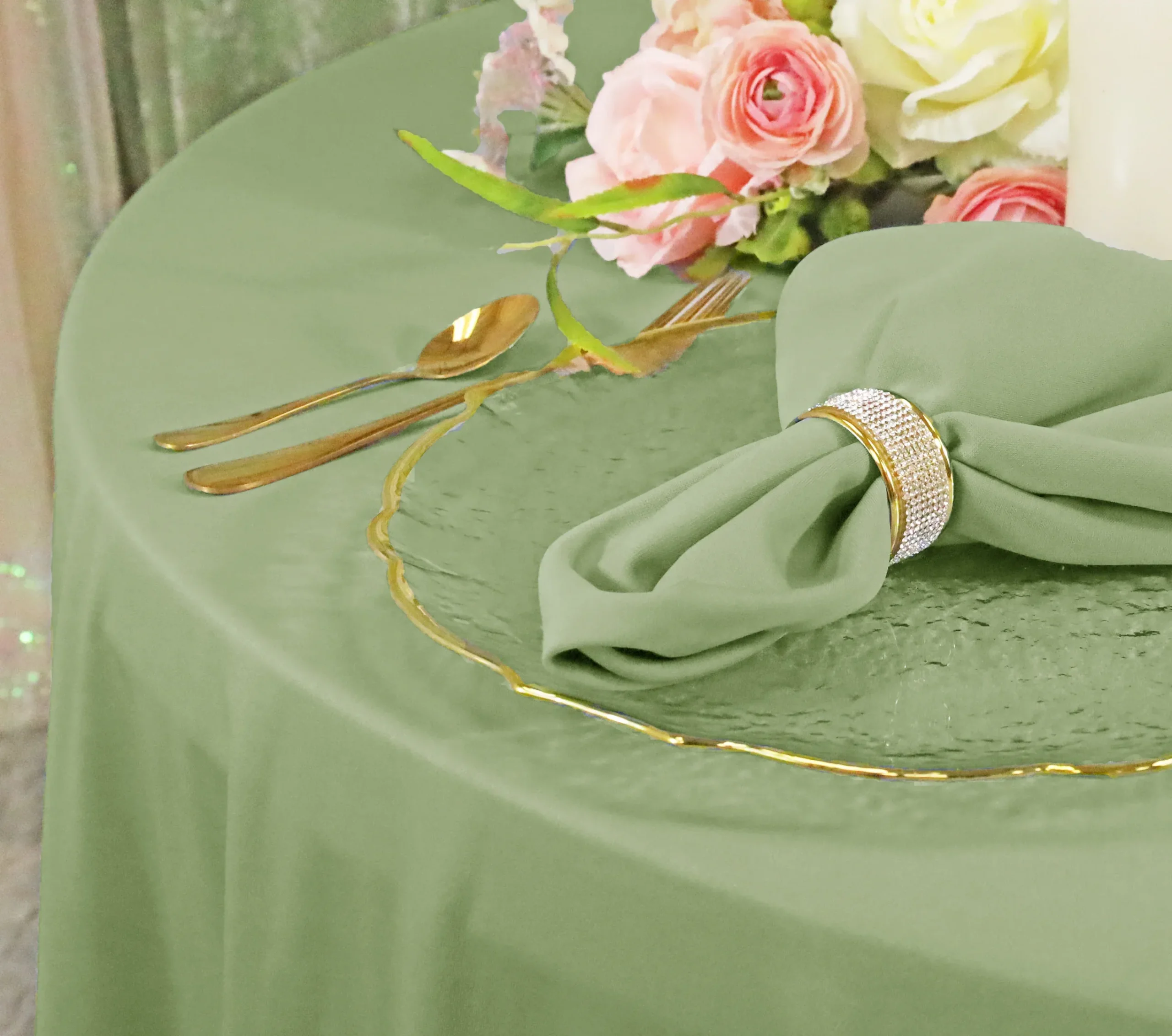 132″ Round Scuba (Wrinkle-Free) (240 GSM) Tablecloth – Sage Green (1pc)