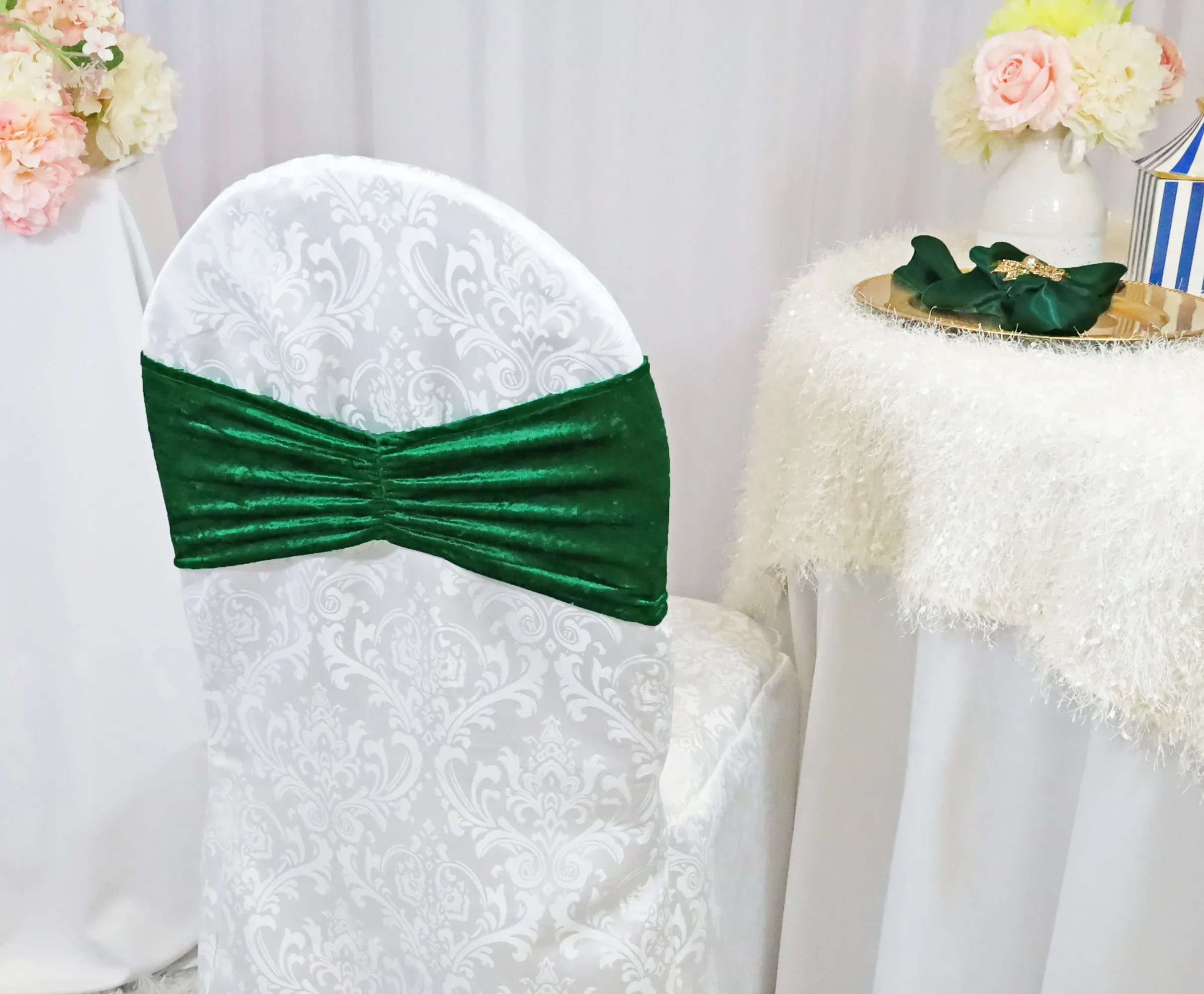 8″x13″ Ruffled Ice Crushed Velvet (200 GSM) Chair Bands – Emerald Green (10pcs/pk)