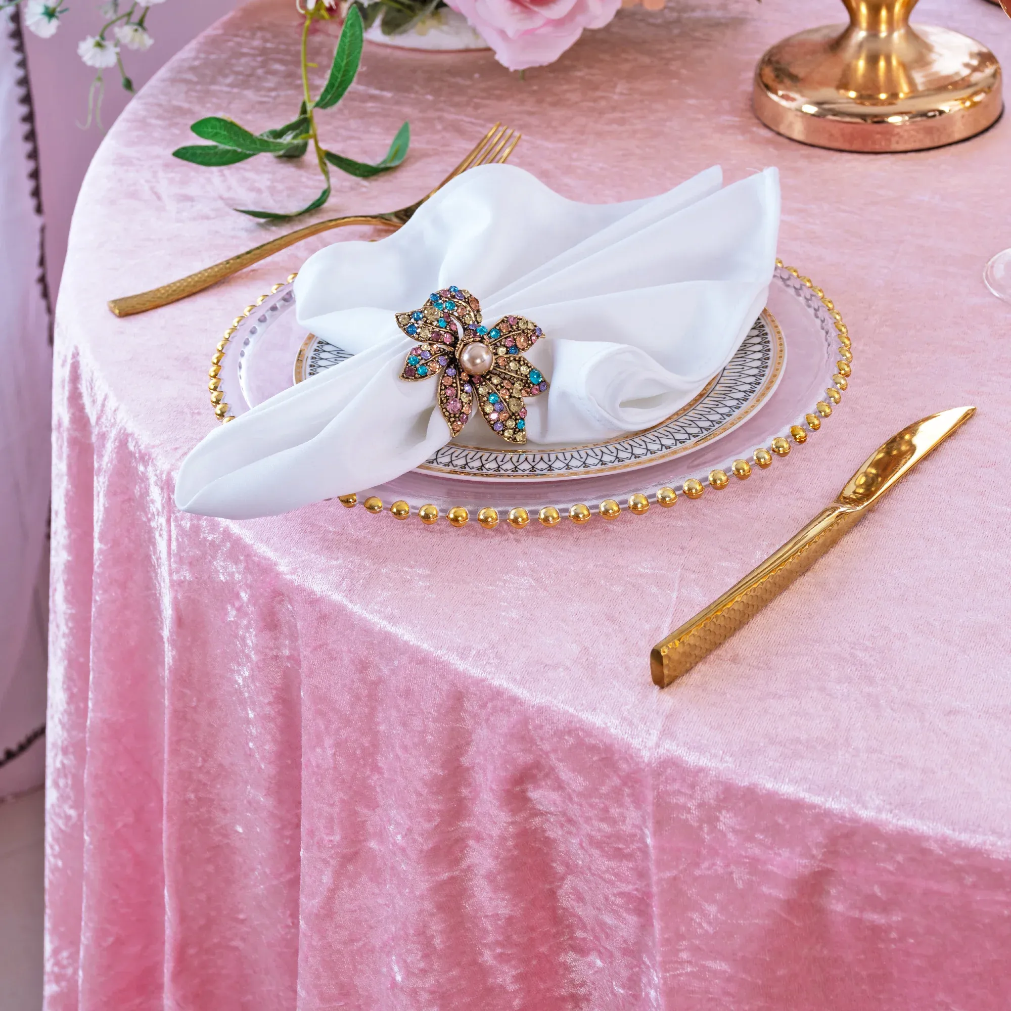 85″x85″ Seamless Square Ice Crushed Velvet (200 GSM) Tablecloth/Table Overlay – Pink (1pc)