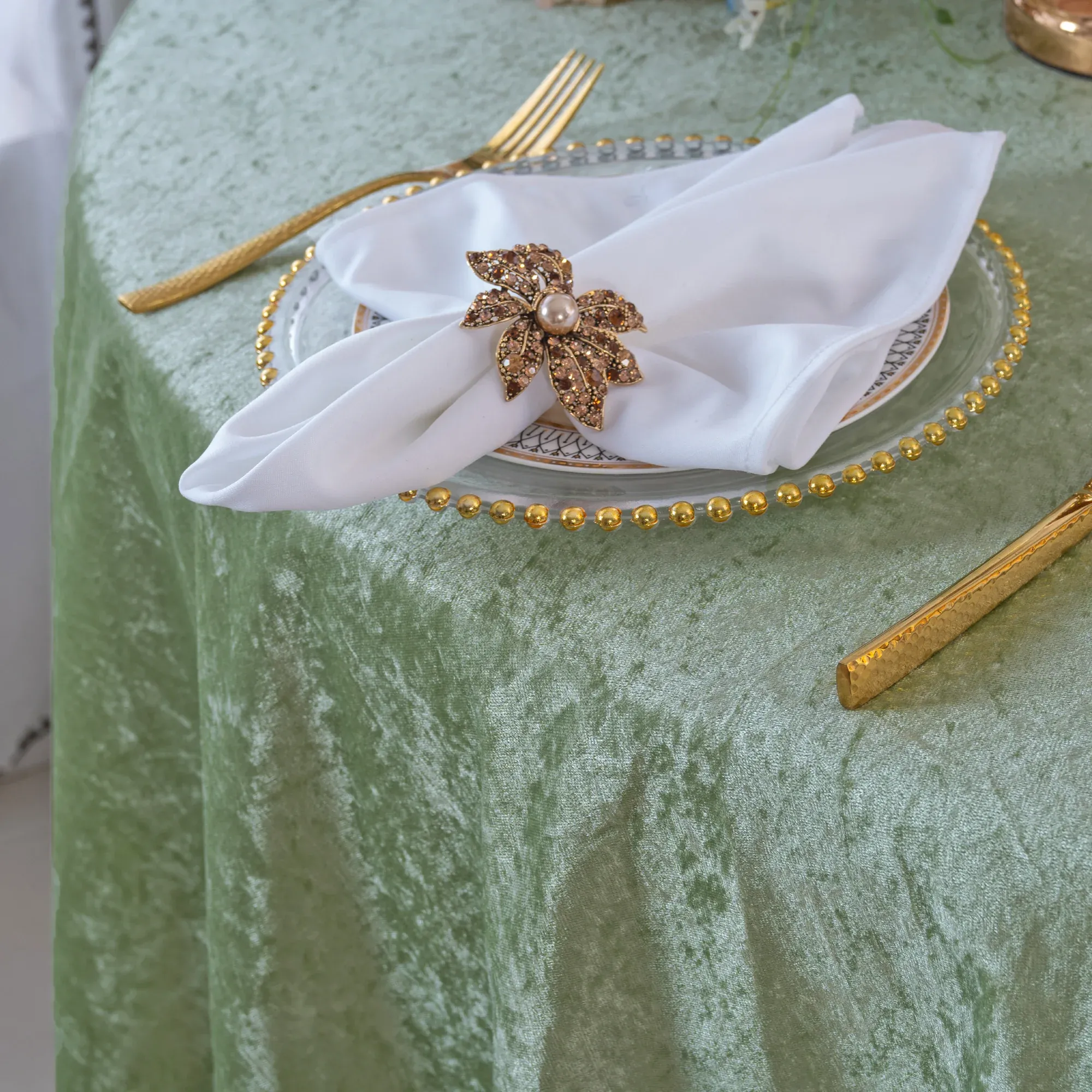 85″x85″ Seamless Square Ice Crushed Velvet (200 GSM) Tablecloth/Table Overlay – Sage Green (1pc)