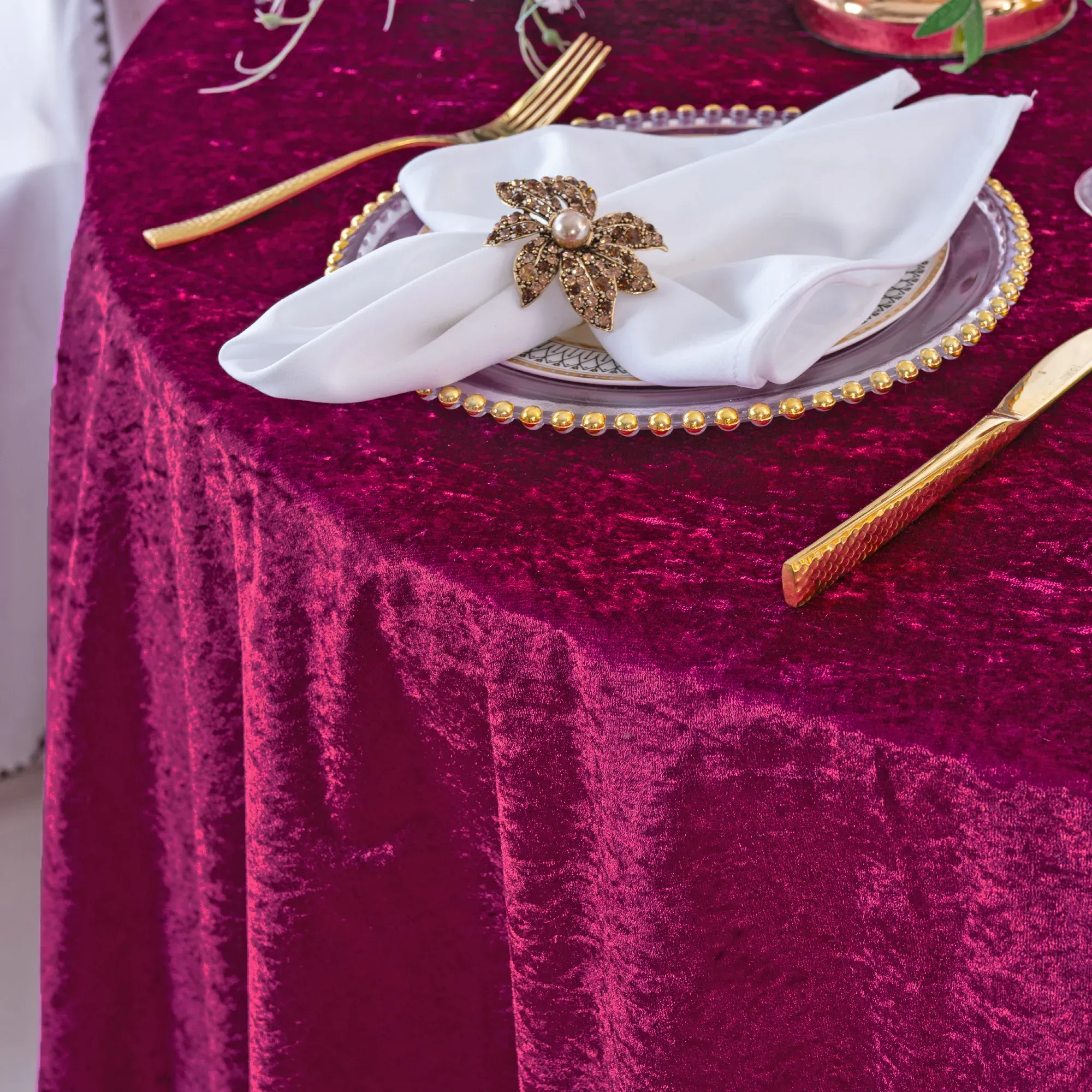 85″x85″ Seamless Square Ice Crushed Velvet (200 GSM) Tablecloth/Table Overlay – Magenta/Azalea (1pc)