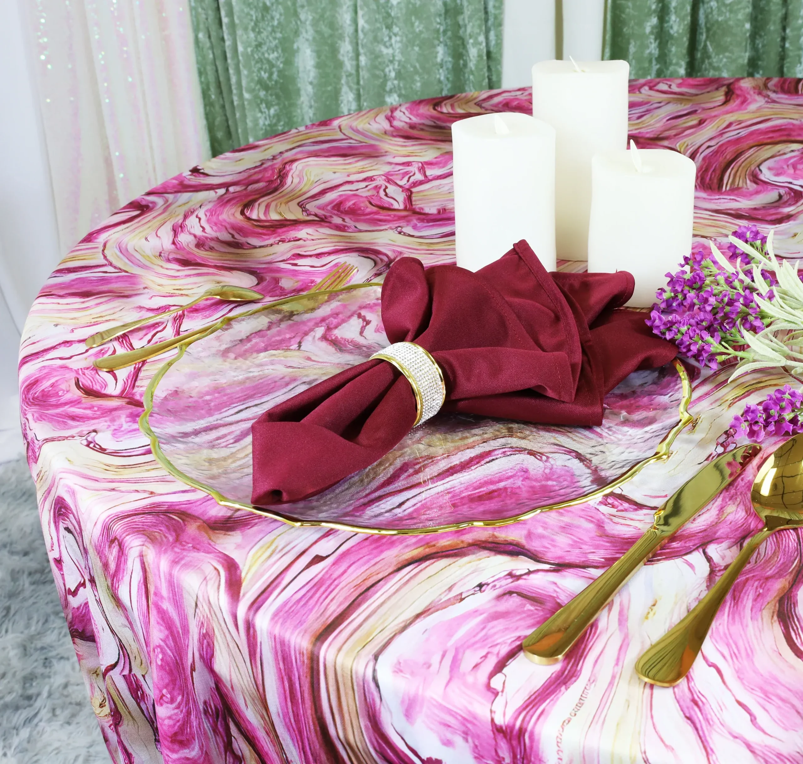 132″ Round Agate Scuba (Wrinkle-Free) (240 GSM) Tablecloth – Pink (1pc)