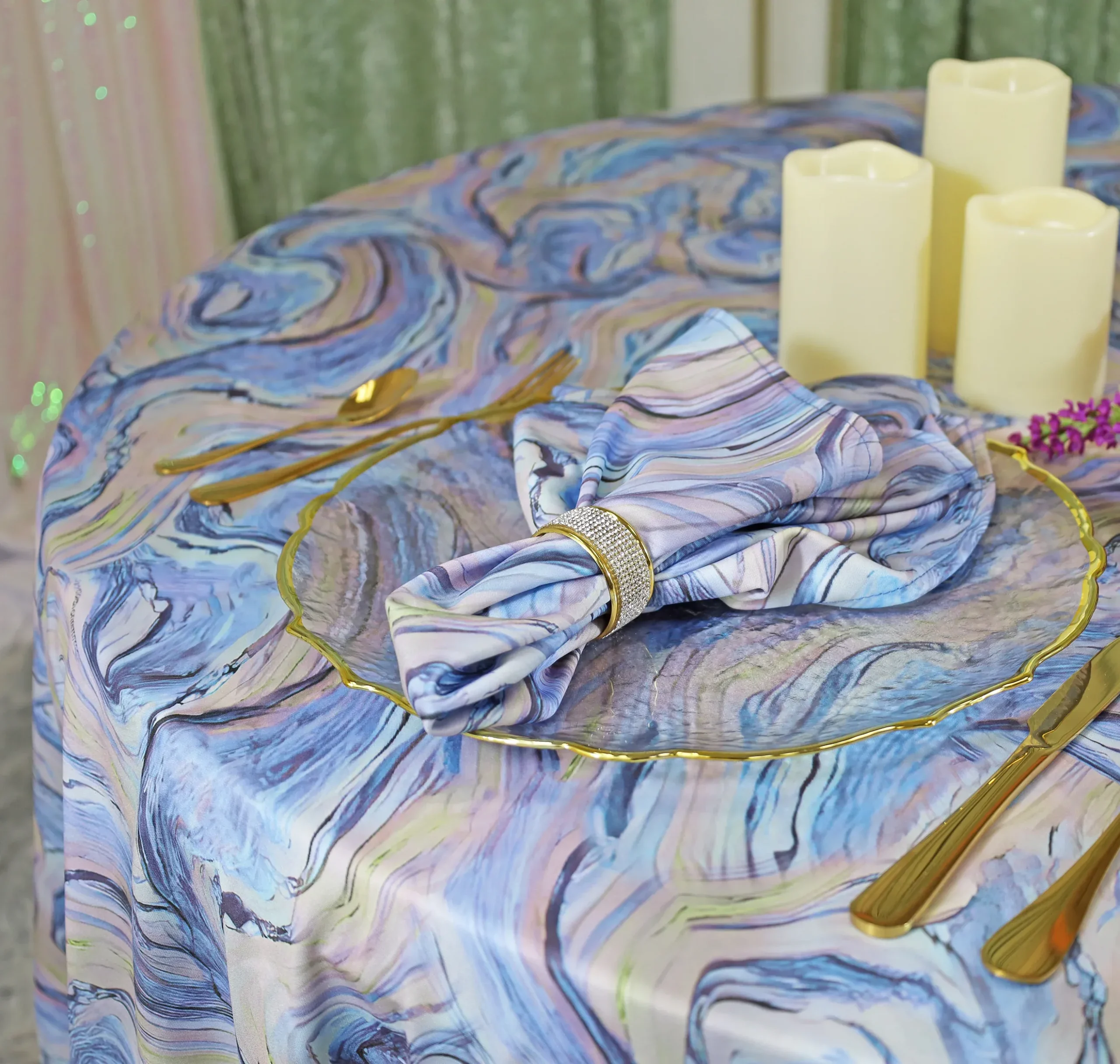 120″ Seamless Round Agate Scuba (Wrinkle-Free) (240 GSM) Tablecloth – Dusty Blue (1pc)