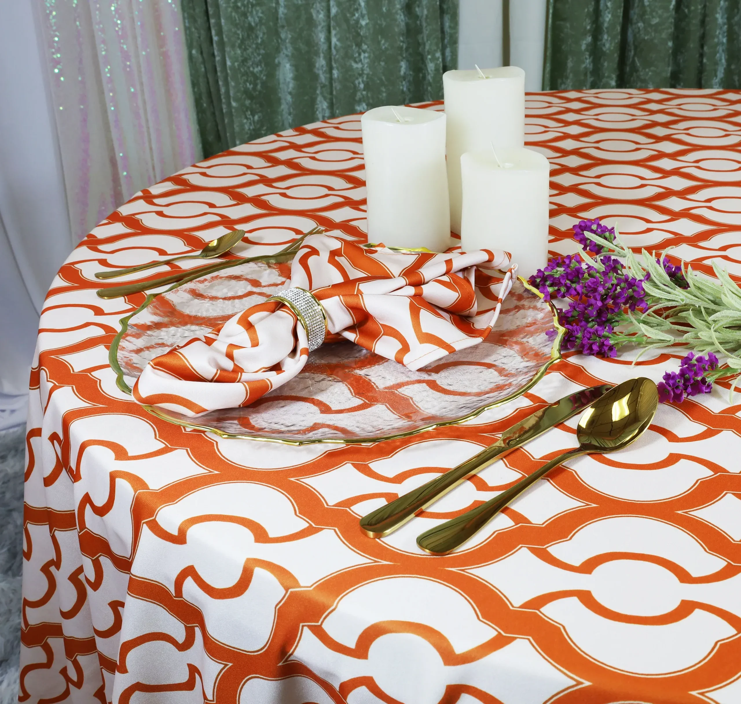 120″ Seamless Round Miramar Scuba (Wrinkle-Free) (240 GSM) Tablecloth – Orange (1pc)