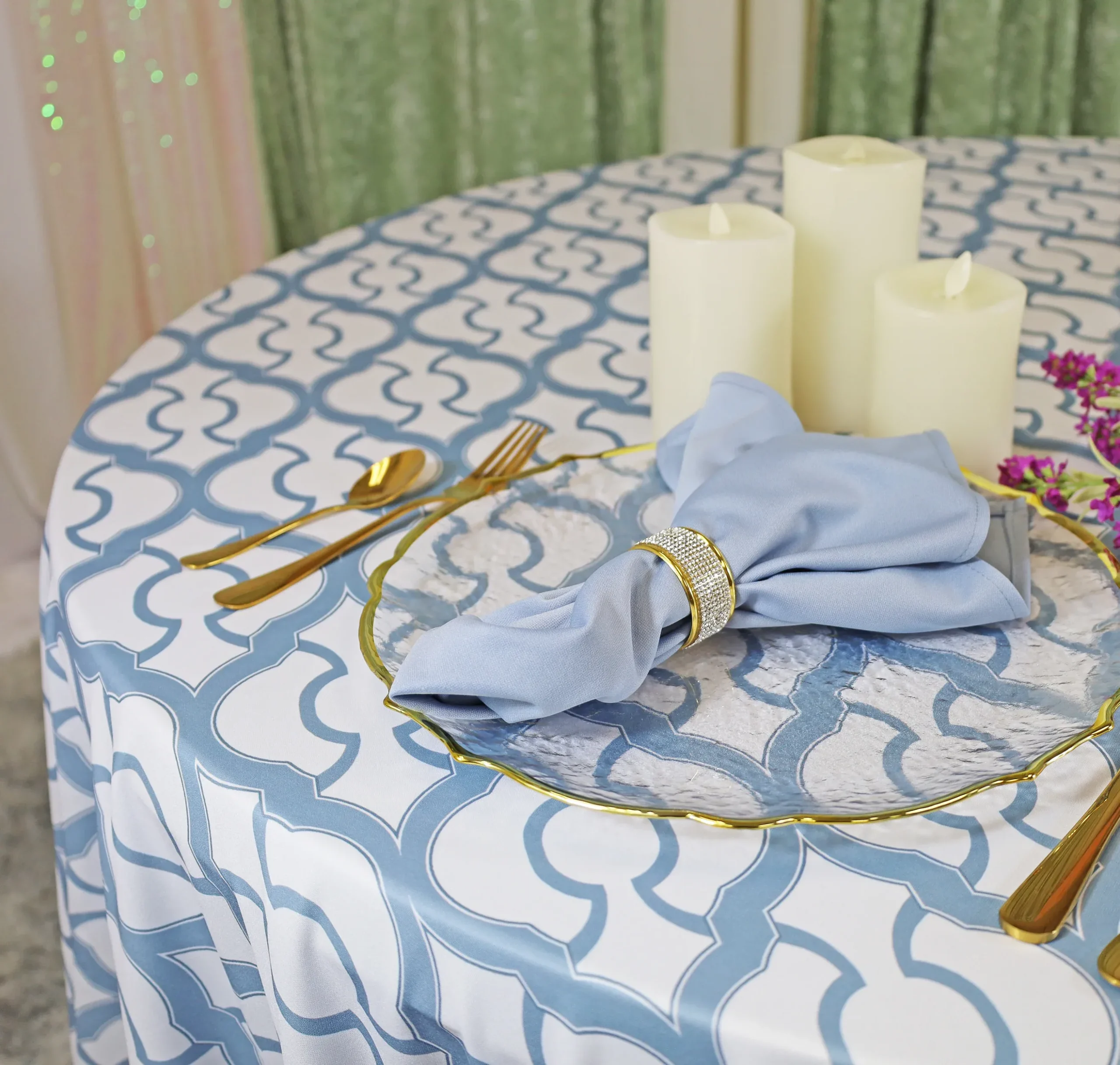 120″ Seamless Round Miramar Scuba (Wrinkle-Free) (240 GSM) Tablecloth – Dusty Blue (1pc)