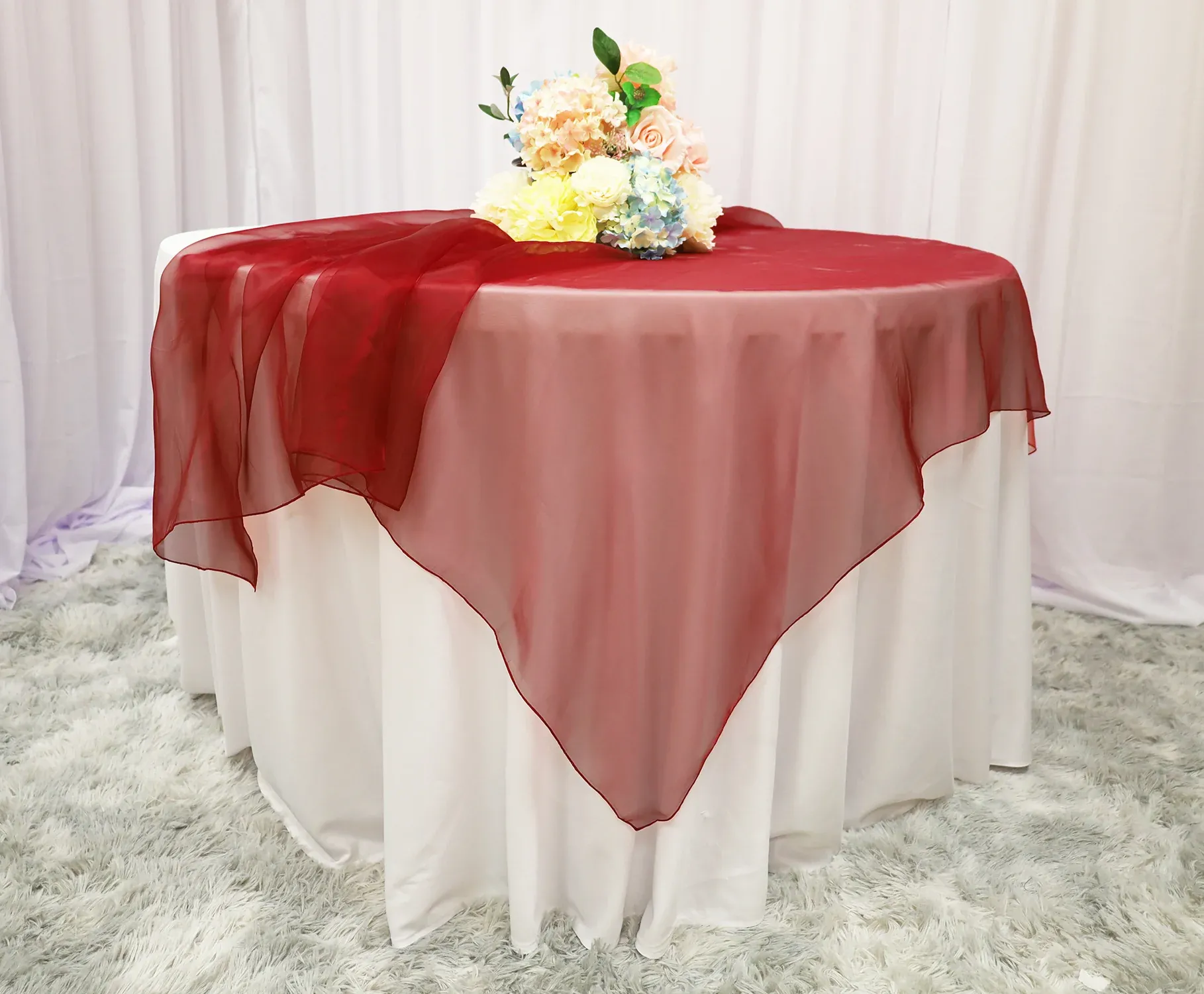 72"x72" Seamless Square Organza Table Overlay - Burgundy (1pc)