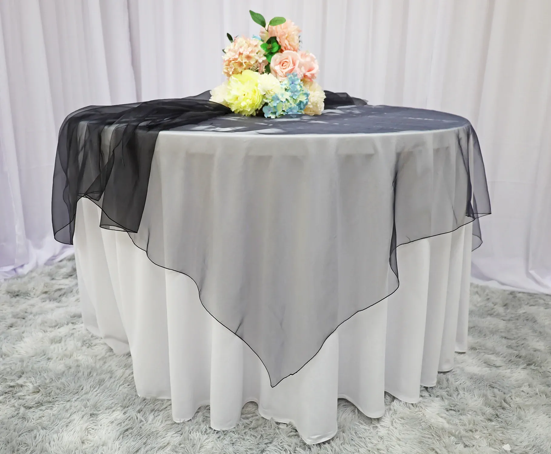 90"x90" Seamless Square Organza Table Overlay - Black (1pc)