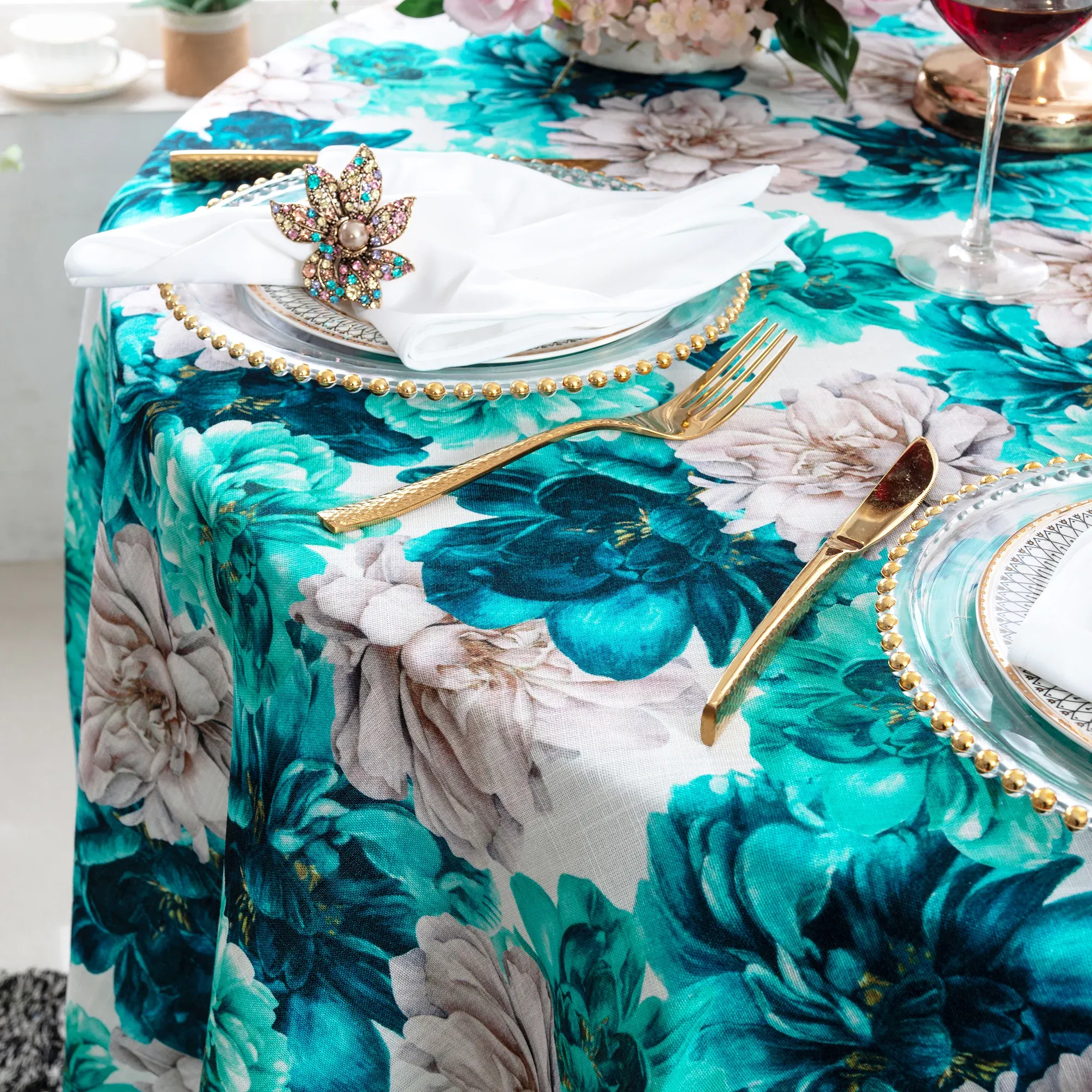 132″ Round Faux Linen Tablecloth – Peony (1pc)