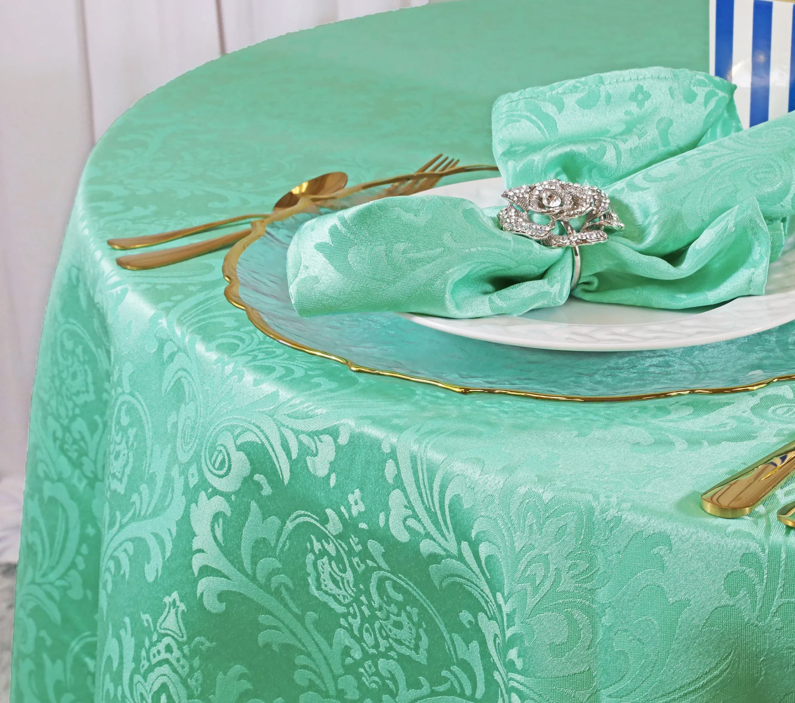 20″x20″ Floral Damask Jacquard Polyester (220 GSM) Napkins – Tiff Blue/Aqua Blue (10pcs/pk)